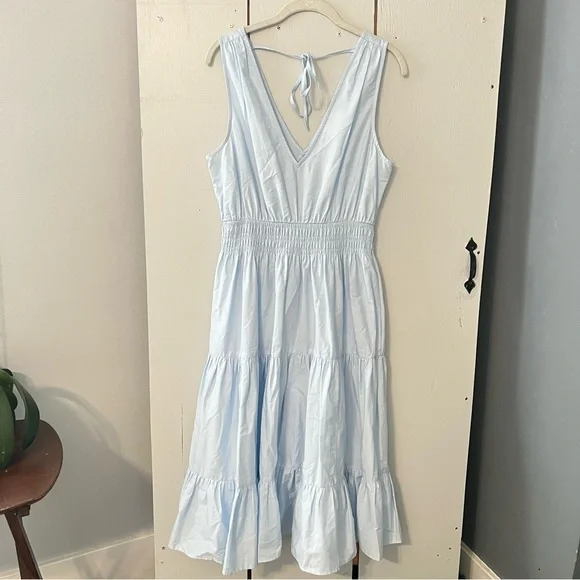 Anthropologie Maeve Tiered Midi Light Blue Cotton Dress with Pockets Size 6 - Picture 5 of 11